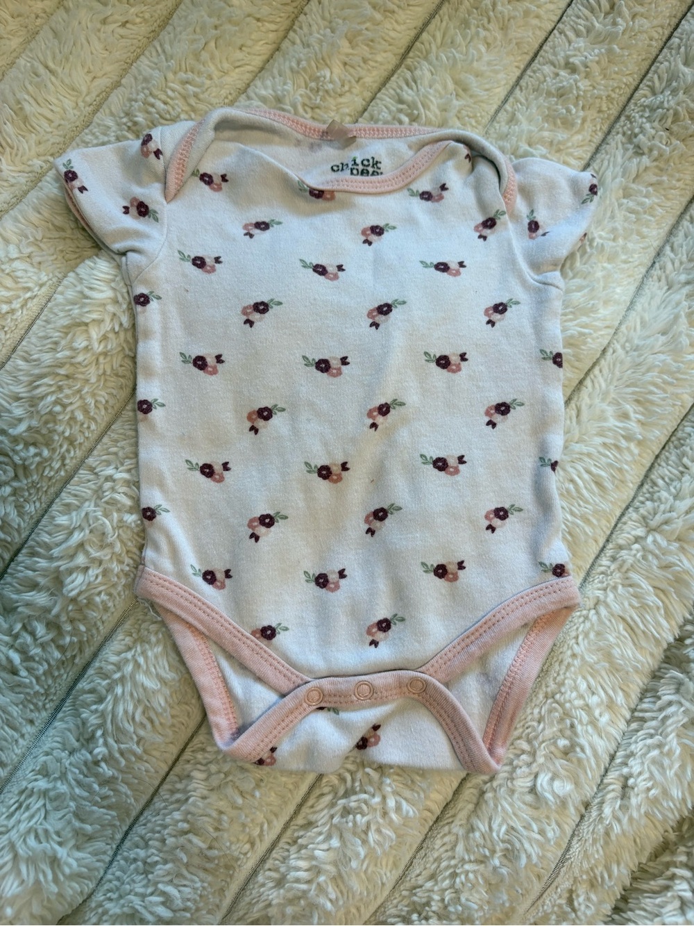 7/$30 ChickPea White Baby Bodysuit with Pink Trim and Floral Print